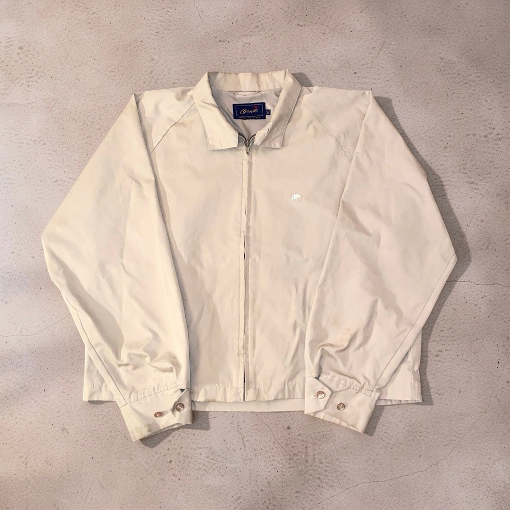 Vintage Arnold Palmer Mens XL Golf Jacket Cream Made in Japan Full Zip Bomber
